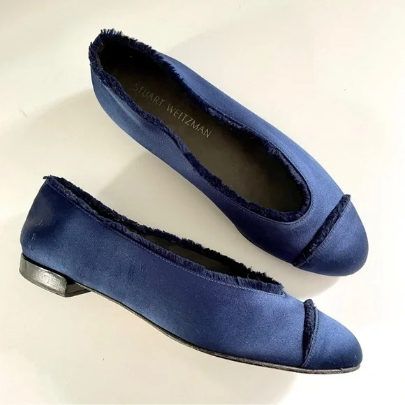 Stuart Weitzman Blue Midnight Satin Flats Loafers - Picture 2 of 10